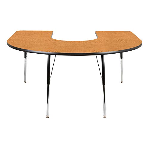 Horseshoe Adjustable Height School Classroom Activity Table - Oak Top/Black Edge