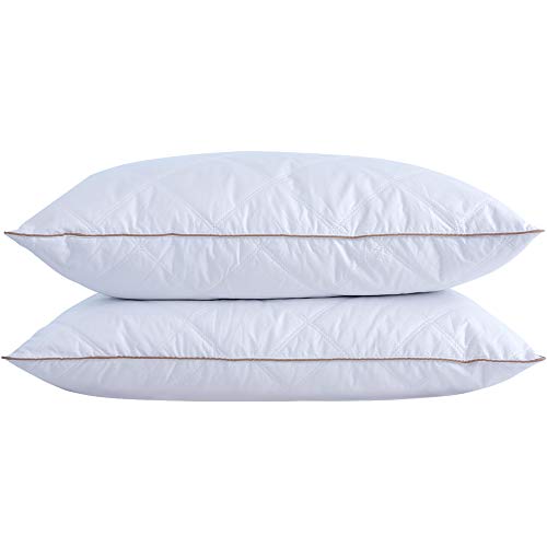 puredown® Goose Feathers and Down Pillow with Diamond Quilting Breathable Downproof Cover, Pack of 2, Standard Size