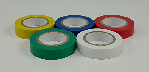 Cambridge Electrical Tape Professional Grade 1/2 Inch by 20 Feet per Roll 5 Rolls 1 Each of Yellow Green Blue White Red