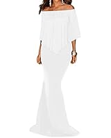 Sidefeel Women Off The Shoulder Ruffled Mermaid Maxi Party Dress Large White
