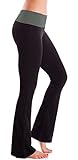 Foldover Contrast Waist Bootleg Flare Yoga Pants (Medium, Black/Charcoal)