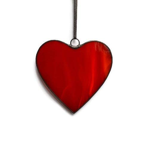 Classic Red Heart Ornament Stained Glass Window Hanging or
