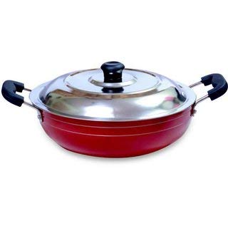 G&D Nonstick Aluminum Kadai with Stainless Steel Lid Non-Stick Cookware Cooking Pan Deep Fry Kadhai 2.5 Liters