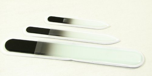 3 Piece, Genuine Czech, Etched, Crystal Glass Manicure Nail File Set-Small (3.5