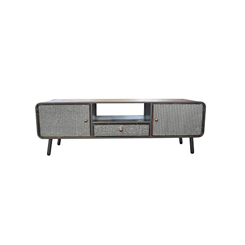 Herrera Media Console in Dark Gray with Hidden Storage, Open Shelf, And Solid Wood Top, by Artum Hill