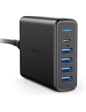 USB C Wall Charger, Anker Premium 60W 5-Port Desktop Charger with One 30W Power Delivery Port for iPhone XS/XS Max/XR/X/8/7/6/Plus, MacBook, Nexus 5X/6P, and 4 PowerIQ Ports for iPhone, iPad, and More