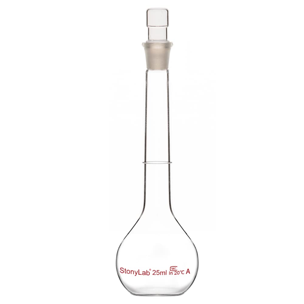 stonylab Glass Volumetric Flask Class A with Glass Stopper, Borosilicate Glass Heavy Wall Volumetric Flask Tolerance ±0.03ml, 25ml