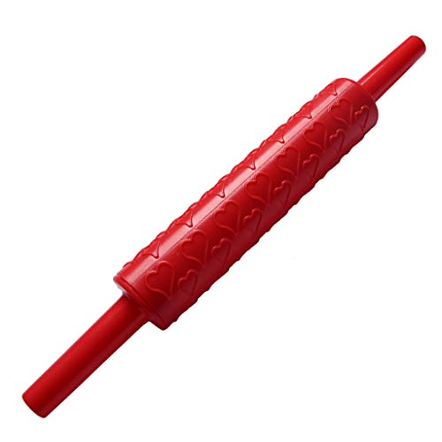 Wenini Plastic Rolling Pin Embossing Baking Pastry Roller Decorating Mold Tool for Fondant Cakes, Sugar Paste, Petal Paste, Candy, Marzipan (Red)