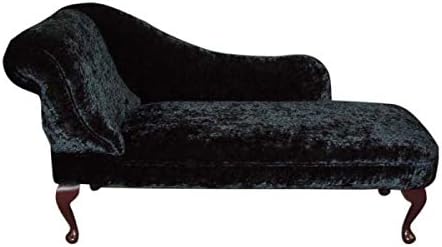 Chaise Longue Traditional in a Black Crushed Velvet Fabric with Queen Anne Legs