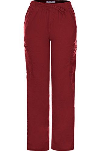 MedPro Women's Solid Medical Scrub Set Mock Wrap Top and Cargo Pants Wine L