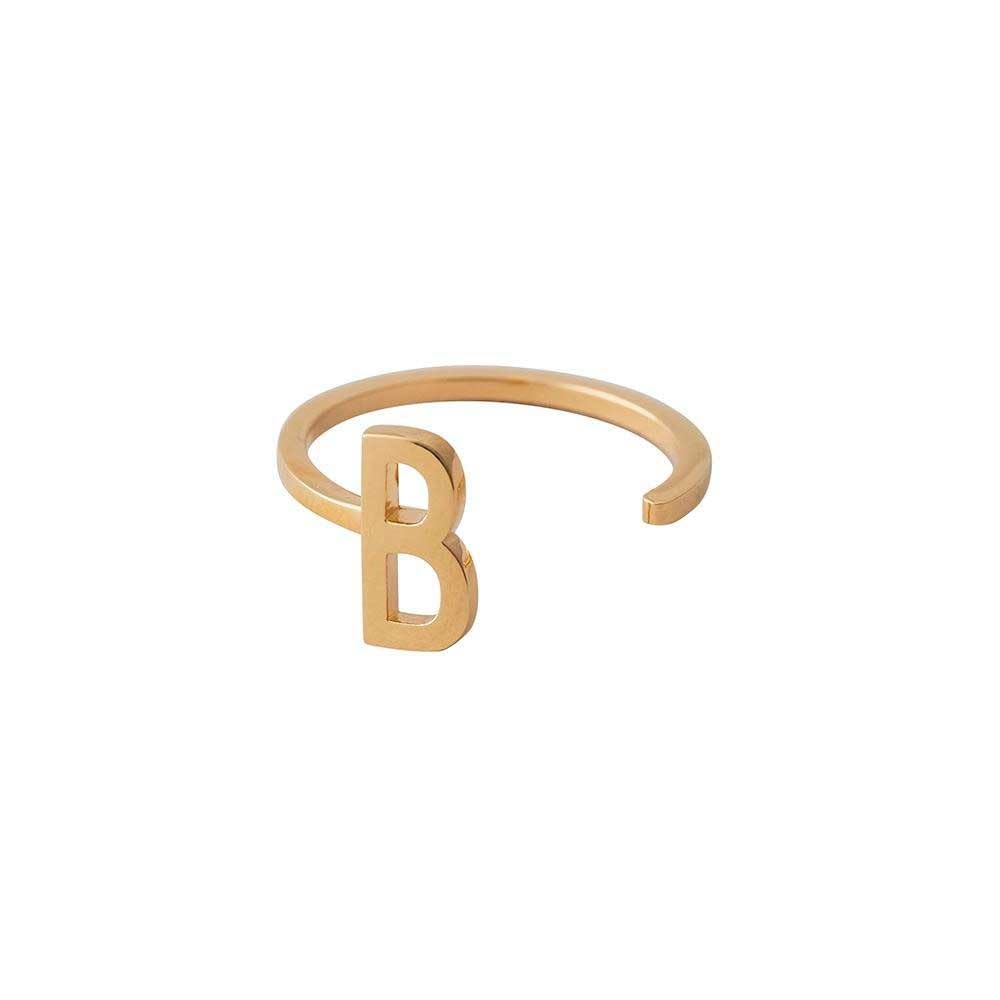 Design Letters Ring A-Z (Gold) B, Metal, One Size