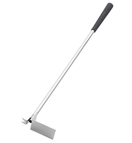 POLIGO Stainless Steel Charcoal Ash Rake with Rake Lifter - 24.6" BBQ Ash Tool Rake Poker with Rubber Handle for Big Green Egg, Kamado Joe, Charcoal Smoker, Wood Burning Stove