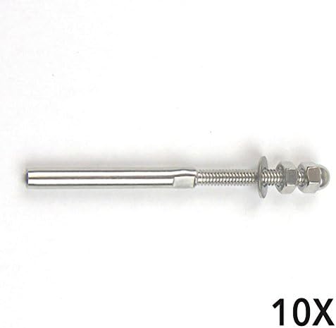 10 X Stainless Steel Cable Railing End Fitting Terminal - Stud End Fitting- Right Hand Swage- 3/16" Cable - Hand Rail - Deck Railing