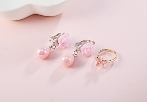 PinkSheep Pink Necklaces Bracelet Earrings Ring for Kids, Glass Beads Necklaces, Little Girl Jewelry Sets, Raindrop Pendant - Thumbnail 2