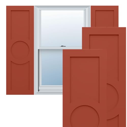 12"W x 47"H True Fit PVC Center Circle Arts & Crafts Fixed Mount Shutters, Colo…