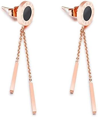 DuDuDu Simple rose gold titanium steel black round piece Earring
