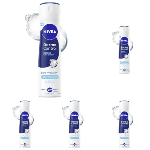 NIVEA Derma Control Defend Damen Antitranspirant 72h Schutz Hyaluronsäure Spray 150ml (Packung mit 5)