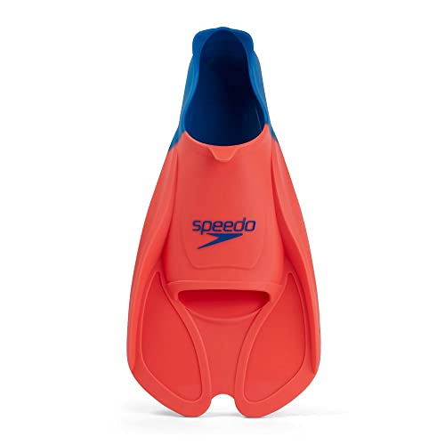 Speedo Unisex-Adult Biofuse Swimming Training Fins | Comfortable Fit | Ergonomic Design | Swim Training, Fluro Tangerine/Poolblu/Bluflm, 4-5