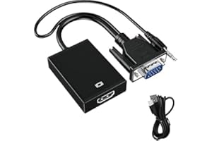 PKOUVOO VGA to HDMI Adapter 1080P@60Hz Converter with 3.5mm Audio VGA Source to HDMI Monitor Converter Active Male VGA to Fem