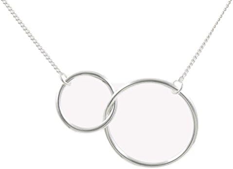 925 Sterling Silver Mother and Daughter Interlocking Two-Circle Pendant Necklace, 16"