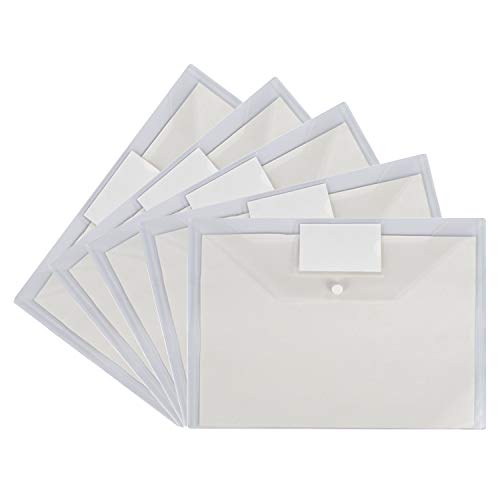 20 Pack Poly Filing Envelope, Wellerly Plastic Clear Document Folder with Label Pocket/Snap Button Closure, US Letter / A4 Size, File Envelopes for School Home Work Office, White Transparent