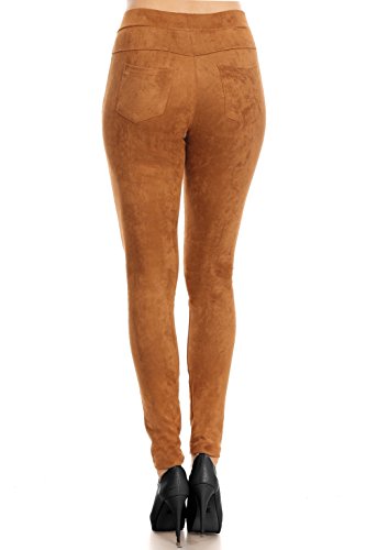 ICONOFLASH Women's Faux Vegan Suede Skinny Moto Pants (Khaki, Large) - Thumbnail 2