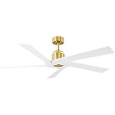 Monte Carlo 5ASPR56BBS Aspen 56" Indoor/Outdoor Damp Ceiling Fan with Remote Control, 5 Matte White Blades, Burnished Brass