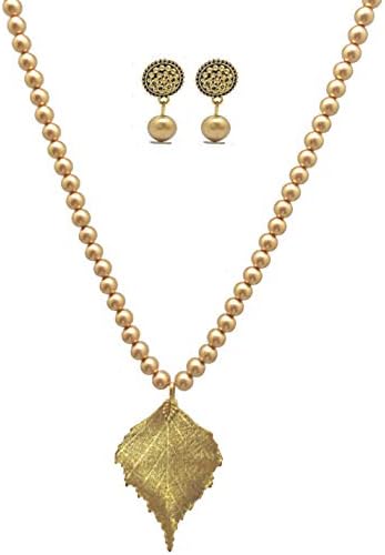 MDS Plastic Copper Color Beads with Antique Dollar & Earring Set for Beautiful Woman (MDS-1053)