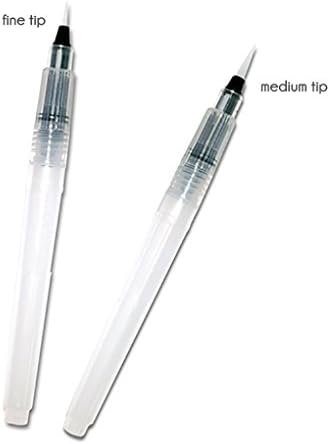 Two (2) Water Brush Pens, Medium &amp; Fine Tips - Painting, Coloring; Also Holds Watercolor, Ink - Self-Moistening