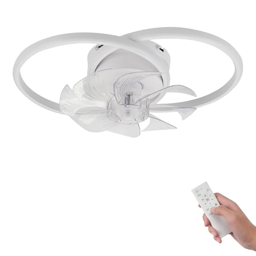 Homefire LED Ceiling Fan with Light – 36W Silent Ceiling Fan Lamp and Remote Control Dimmable 6 Speeds White Ceiling Fans and Reversible DC Motor for Bedroom Kitchen