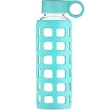 ORIGIN Best BPA-Free Borosilicate Glass Water Bottle with Protective Silicone Sleeve and Leak Proof Lid - Dishwasher Safe (Turquoise, 22 oz)