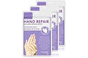 HUALIJIA IDUCEN Hands Mask Moisturizing Gloves, 3 Pack Hand Skin Repair Renew Mask Infused Collagen, Vitamins + Natural Plant Extracts for Dry, Aging, Cracked Hands
