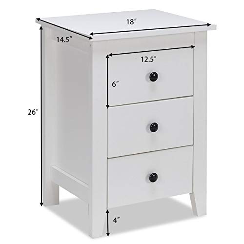 Nightstand Side End Tables, WATERJOY Modern Accent Table Drawer Cabinet for Bedroom Living Room (3 Drawers, White) (2)