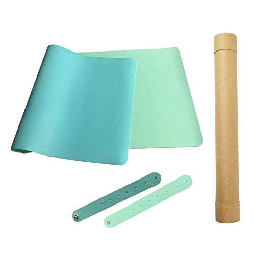 Practical Office Desk Pad Protector, Mint Green - Sky Blue Double-Sided Desk Mat – 31.5" x15.7" PU Leather Computer Pad Comfortable Writing Surface Desk Accessories for Women - Office/Home Décor