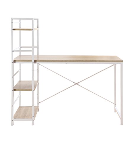 Modern Small Work / Computer Desk with Attached Shelving (Brown / White) - Thumbnail 2
