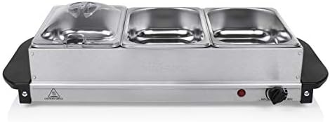 Tristar Chauffe-Plat BP-6283, Capacité 3 x 1,4L, Fonction Maintien au Chaud, Gris métal - Cuisine A Vivre Tristar Chauffe-Plat BP-6283, Capacité 3 x 1,4L, Fonction Maintien au Chaud, Gris métal