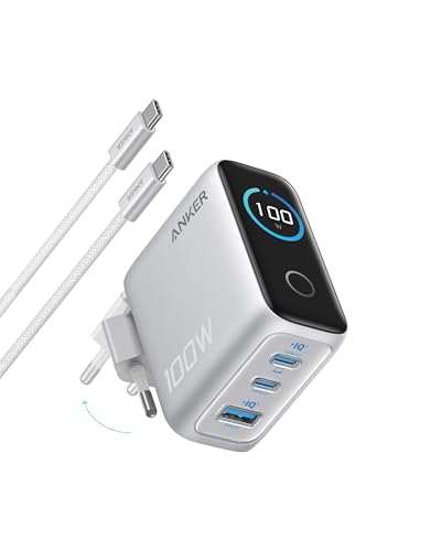 Anker 100W USB C Ladegerät, Smart Ladegerät, kompaktes 3-Port GaN Netzteil