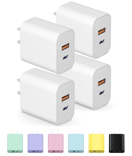 [4 Pack] USB C Charger Block Charging Block Type C Charger 20W Wall Chargers for iPhone Air/17/17 Plus/17 Pro/17 Max/16/16 Plus/16 Pro Max/15/15 Pro Max/14/13/12/Samsung/Android