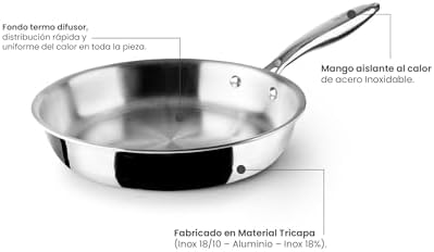 Frigideira tripla de três camadas Natural, 20 cm, aço inoxidável, adequada para indução, antiaderente