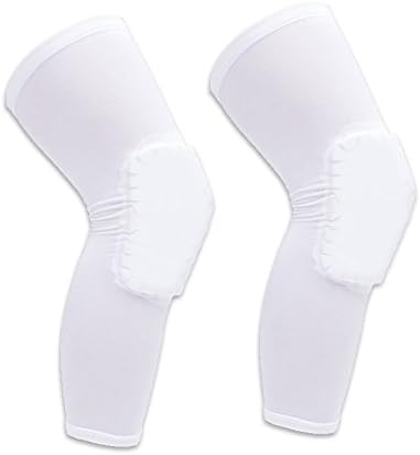 Compression Extended Leg Sleeves, with Knee Pad for Men Women and Youth, Basketball and more Sports,1 Pair White (Medium)