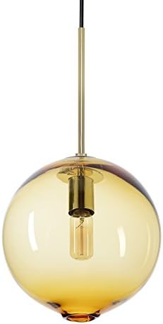 Casamotion Pendant Lighting Handblown Glass Drop Ceiling Lights, Contemporary Globe Hanging Light, 10'' diamter, Amber