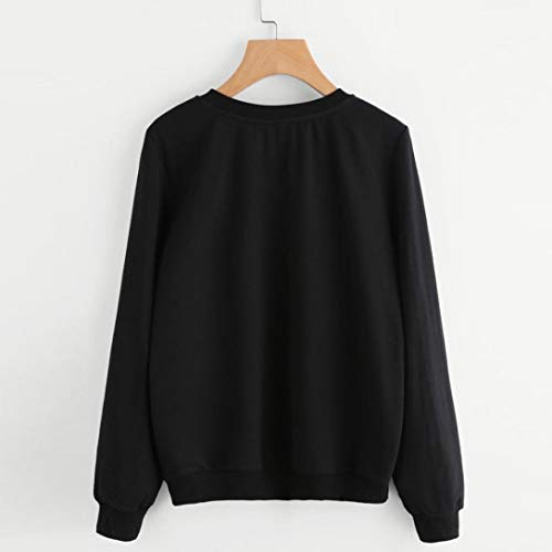 Rambling Women's Cat Print Sweatshirt Long Sleeve Loose Pullover Shirt Blouse Black