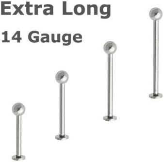 Pair Stainless Steel 14g 3/4" Long Cheek Labret Ring 4mm Ball Piercing