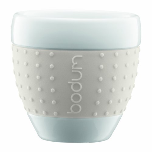 Bodum Pavina Porcelain Cups with Silicone Grip, 2-1/2-Ounce, White, Set of 2