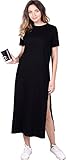 Missufe Women's High Slit Loose Casual Midi Plain T-shirt Dress
