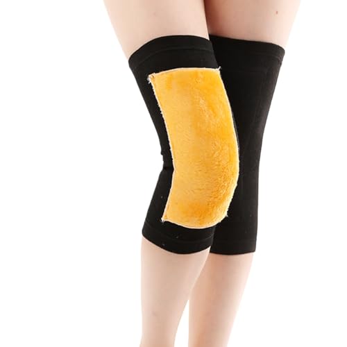 QUUPY 1 Paar Damen Herren Winter Kniebandage Bein Kniewärmer Ärmel Dicke Elastische Knieschoner Unterstützung für Arthritis Radfahren Outdoor-Aktivitäten (Schwarz XL), Schwarz , L