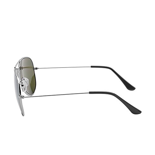 Retro Mirror Aviator Sunglasses Flash Tinted Lens Eyeglasses for Women Men UV400 (Silver/Green)