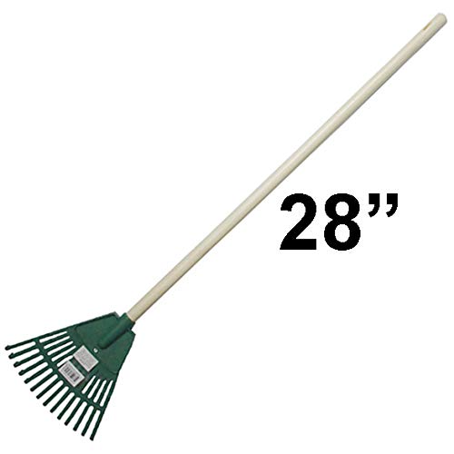 Kids Garden Rake with Solid Wood Handle Sweep Fall Leaves Lawn - Easy Grip Handle (Kids & Adults)