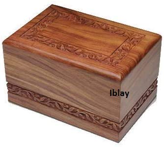 Indian Glance Wooden Urn Box - Urn for Human Ashes Funeral Cremation Urn with Hand Carved Design(Large) Urn Holds 280 Cu. Cm