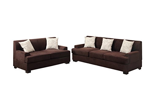 Poundex Bobkona Barrie Microsuede 2 Piece Sofa and Loveseat Set, Chocolate